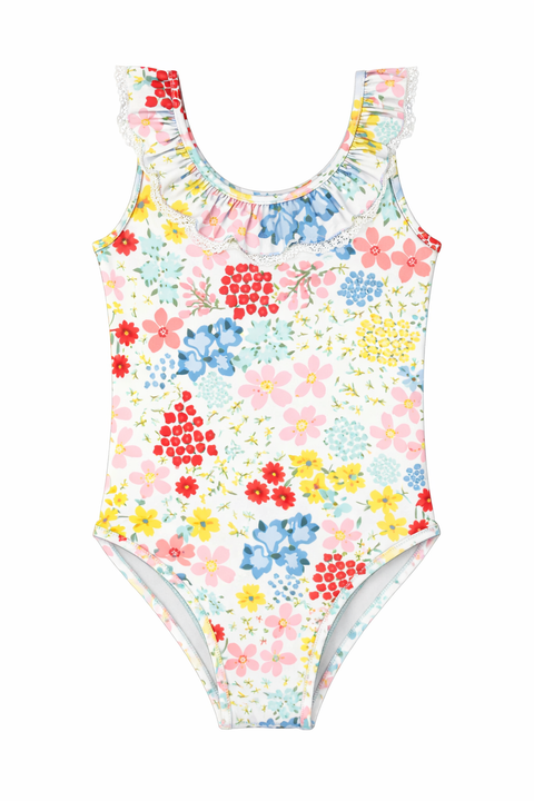 Girls Floral Print One-Piece Swimsuit