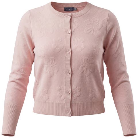 Embossed Flower Button Front Ribbed Hem Cardigan