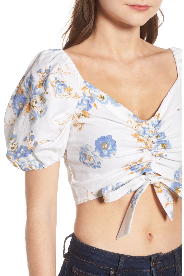Cesena Puff Sleeve Crop Top, Alternate, color, IVORY FLORAL
