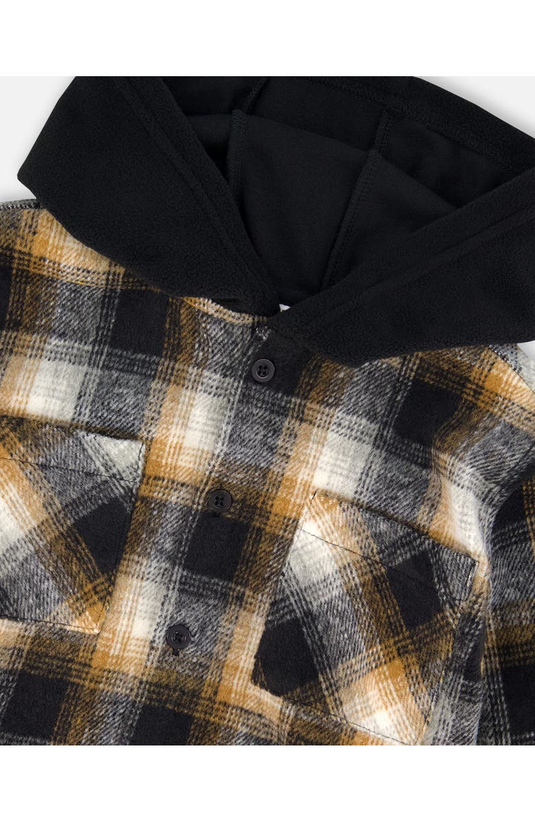 Deux par Deux Hooded Polar Fleece Overshirt with Hood, Alternate, color, Black And Brown Plaid