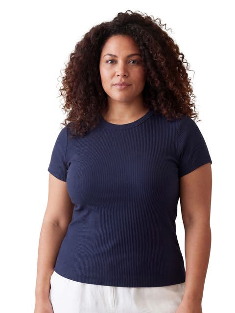 Curvy Basic Ribbed Knit Round Neck Short Sleeve Top