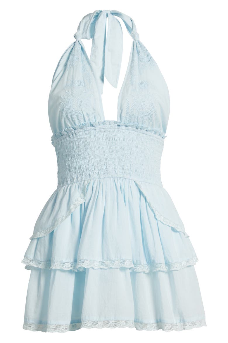 Deanna Embroidered Halter Minidress, Alternate, color, BLUE