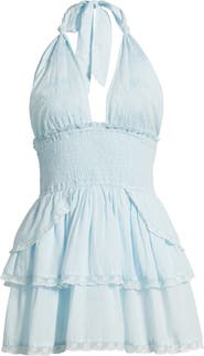 LoveShackFancy Deanna Embroidered Halter Minidress