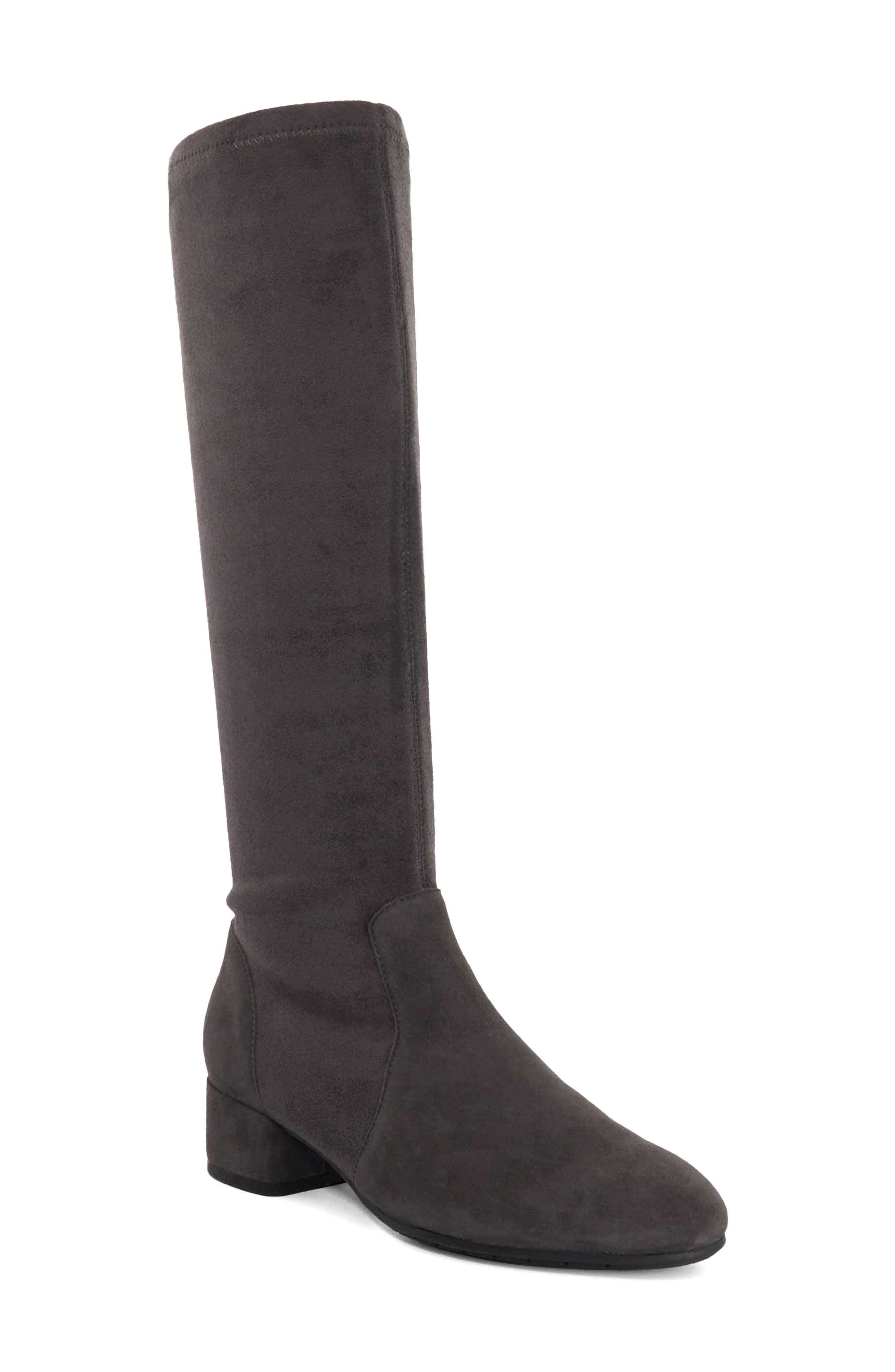 Topsys Tall Stretch Leather Boot, Main, color, DARK GREY