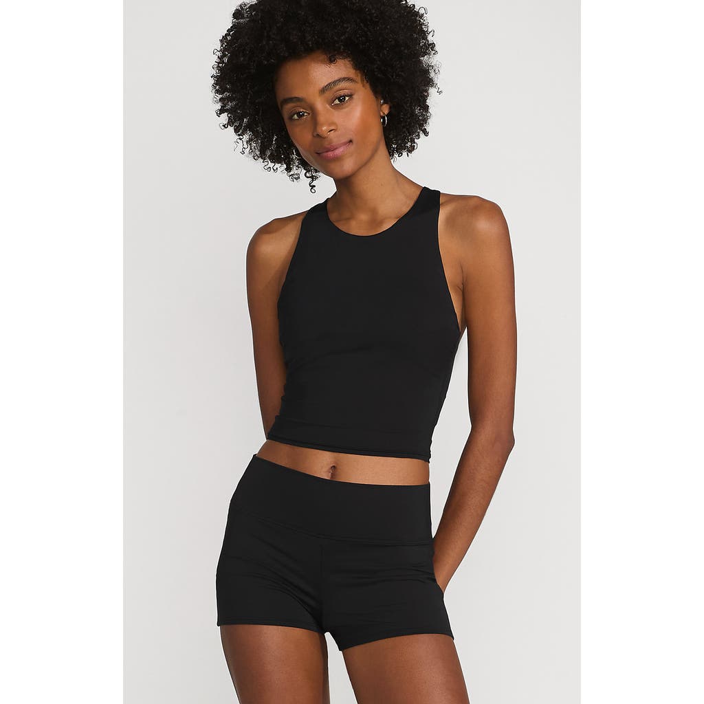Lands' End Chlorine Resistant High Neck Racerback Midkini Swimsuit Top In Black