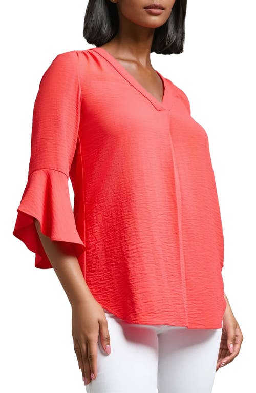 Jones New York Pleated V-neck Flutter Sleeve Top In Rouge