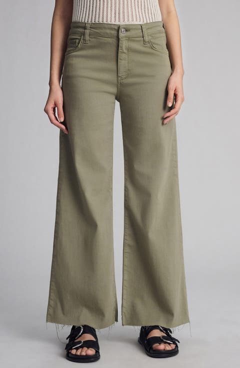 Paloma Raw Hem Mid Rise Wide Leg Jeans (Green Flex Blue)