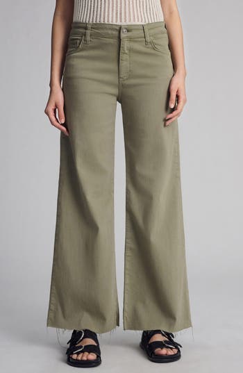 Mavi Jeans Paloma Raw Hem Mid Rise Wide Leg Jeans In Green