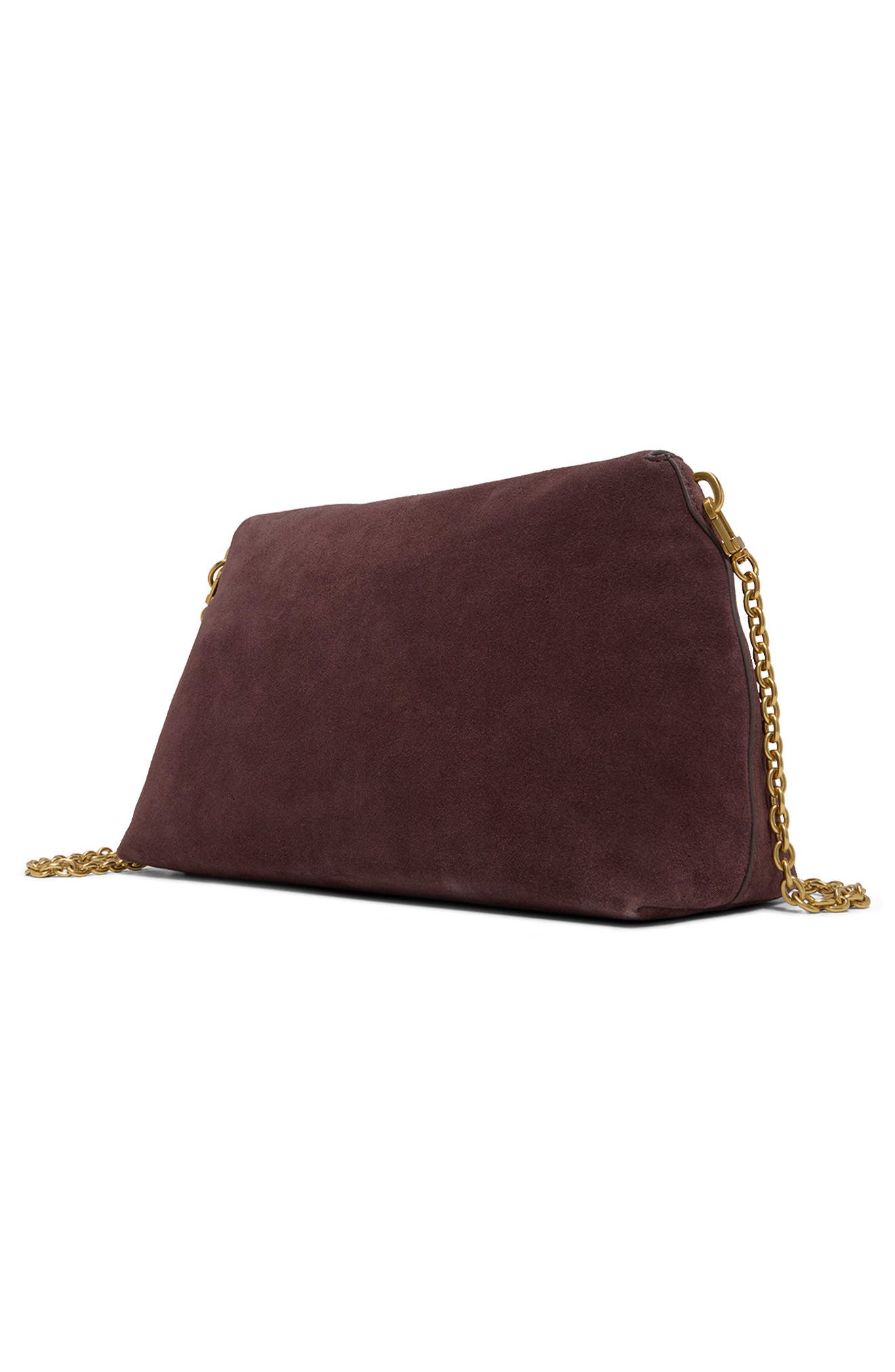 Gigi Faux Suede Clutch, Alternate, color, SUEDE DARK BROWN