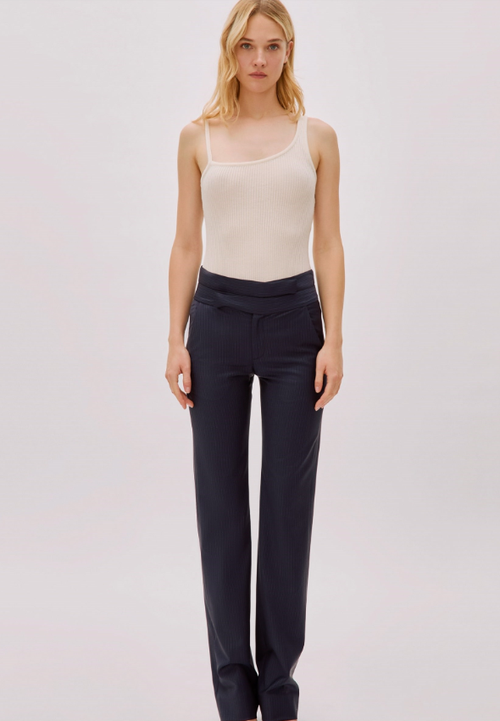 Labeca London Midnight Wool Pinstripe Pants In Blue