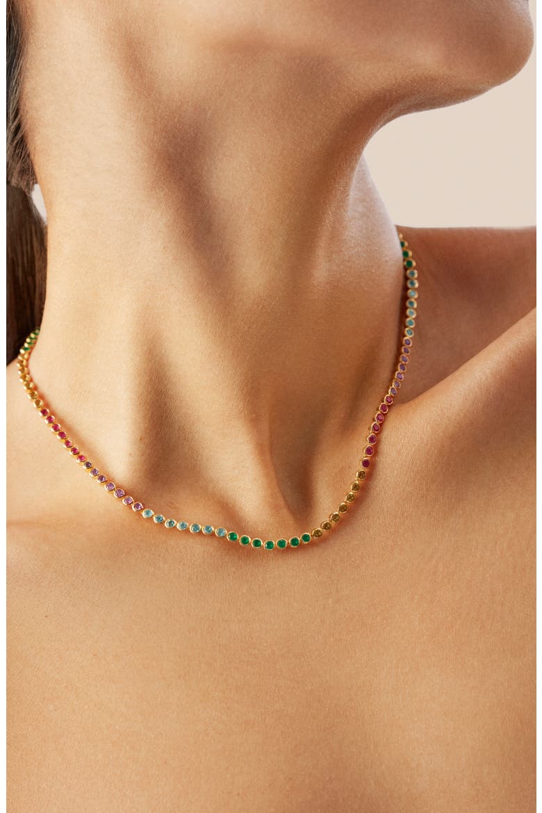 Rainbow Stone Tennis Necklace , Alternate, color, 18K GOLD VERMEIL/ MIXED STONES