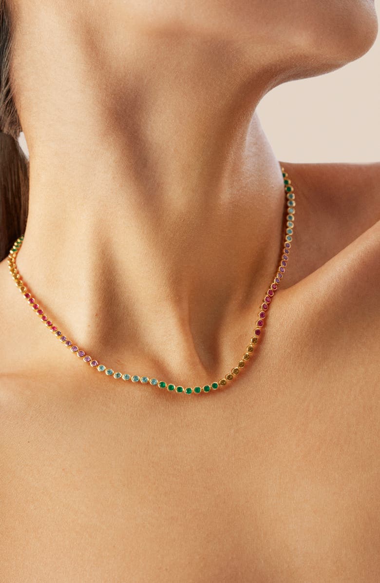 Monica Vinader Rainbow Stone Tennis Necklace, Alternate, color, 18K Gold Vermeil/ Mixed Stones