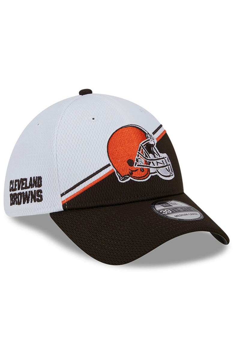Men's New Era  White/Brown Cleveland Browns 2023 Sideline 39THIRTY Flex Hat, Main, color, White