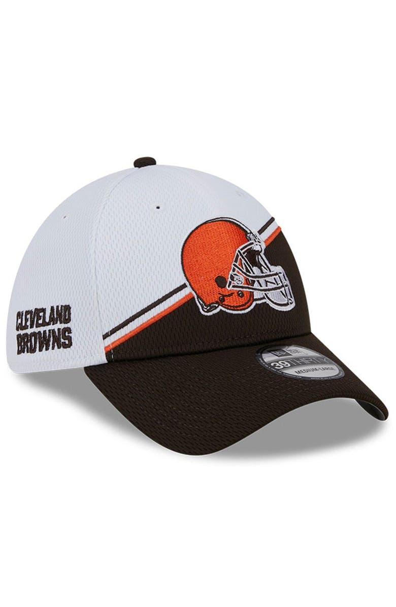 New Era Men's New Era White/Brown Cleveland Browns 2023 Sideline 39THIRTY Flex Hat, Main, color, White