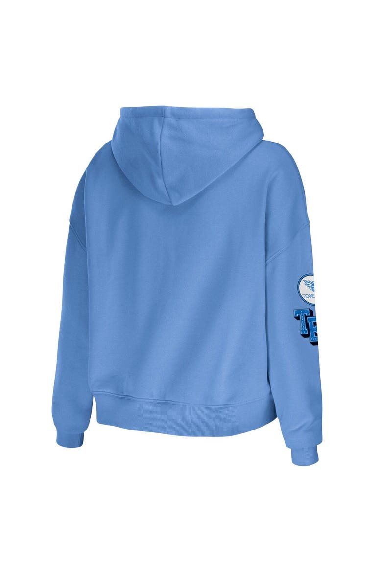 Women's WEAR by Erin Andrews Light Blue Tennessee Titans Modest Cropped Pullover Hoodie, Alternate, color, Light Blue