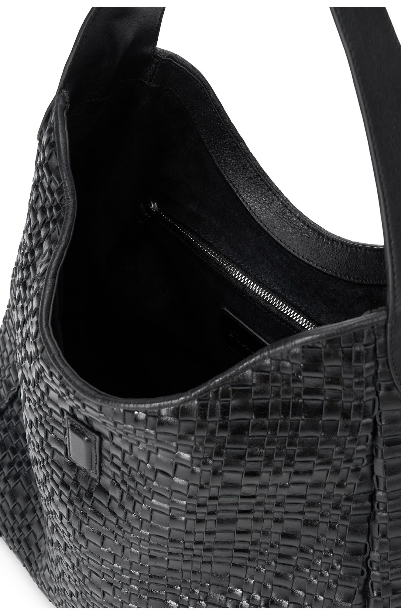 STAUD Maya Leather Shoulder Bag, Alternate, color, Black Woven