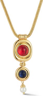 CHLOE AND MADISON 18K Gold Plated Faux Pearl Bejeweled Pendant Necklace