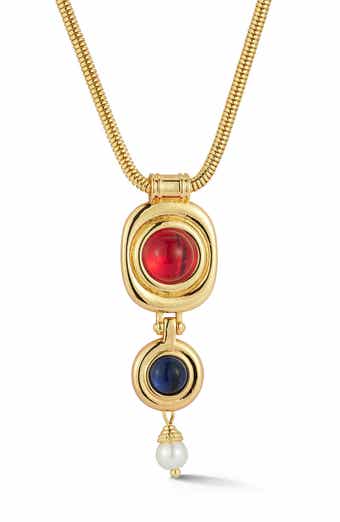 CHLOE AND MADISON 18K Gold Plated Faux Pearl Bejeweled Pendant Necklace