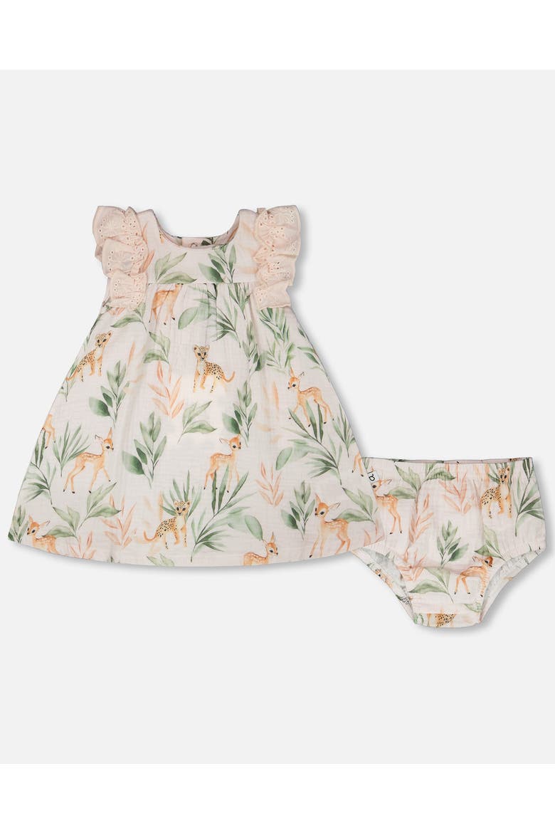 Muslin Dress and Bloomer Deer Printed Set, Main, color, Peach Deer Print