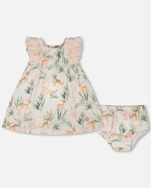 Muslin Dress and Bloomer Deer Printed Set (Baby)