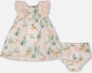 Deux par Deux Muslin Dress and Bloomer Deer Printed Set
