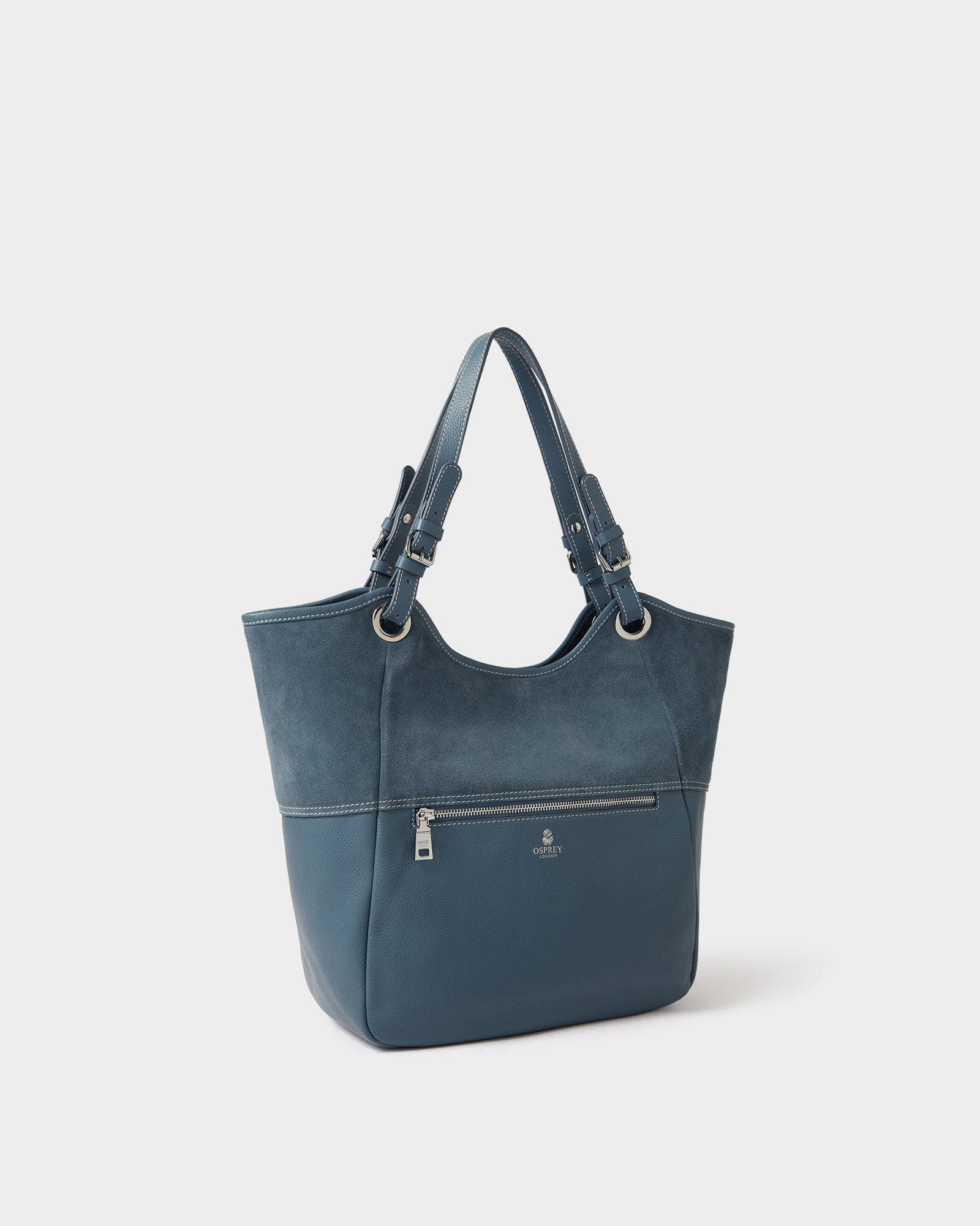 The Luxe Woodstock Suede & Leather Tote Bag, Alternate, color, Denim