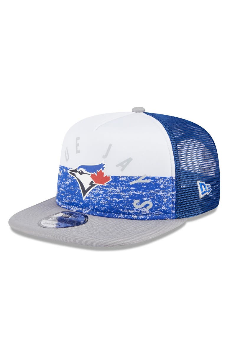 Men's New Era White/Gray Toronto Blue Jays Team Foam Front A-Frame Trucker 9FIFTY Snapback Hat, Main, color, White
