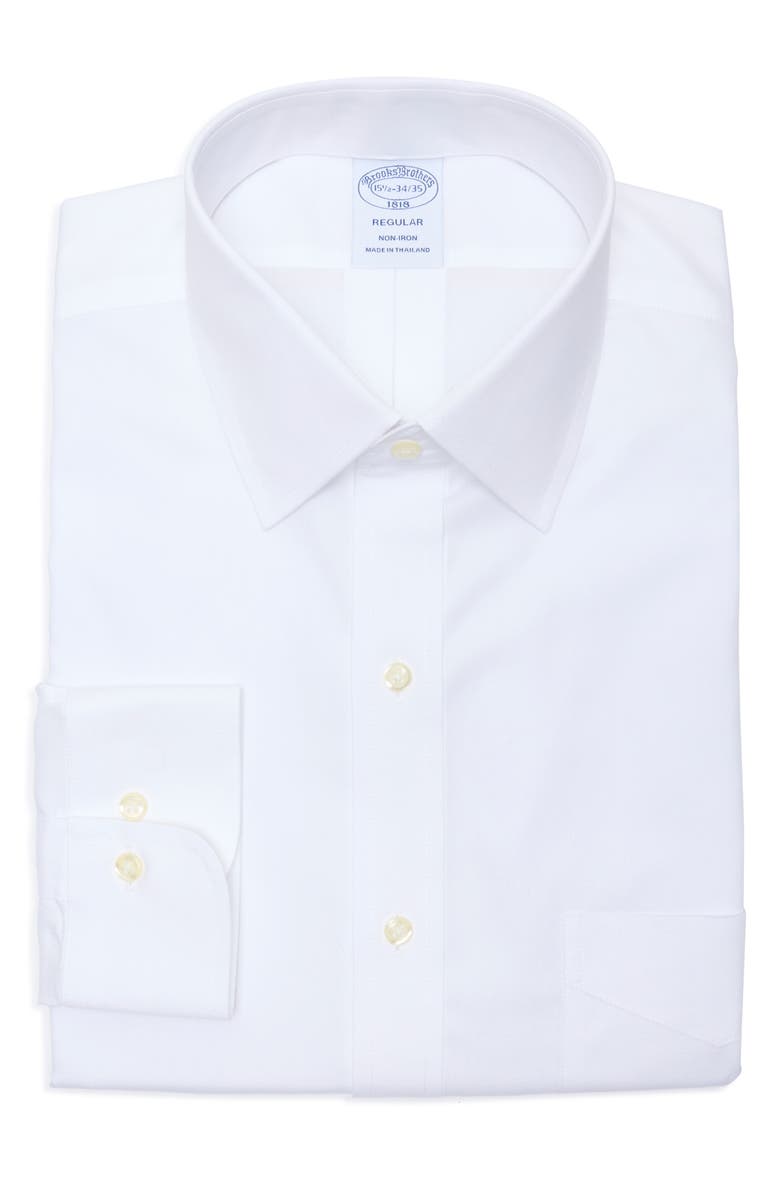Brooks Brothers Regular Fit Non-Iron Cotton Dress Shirt, Main, color, White