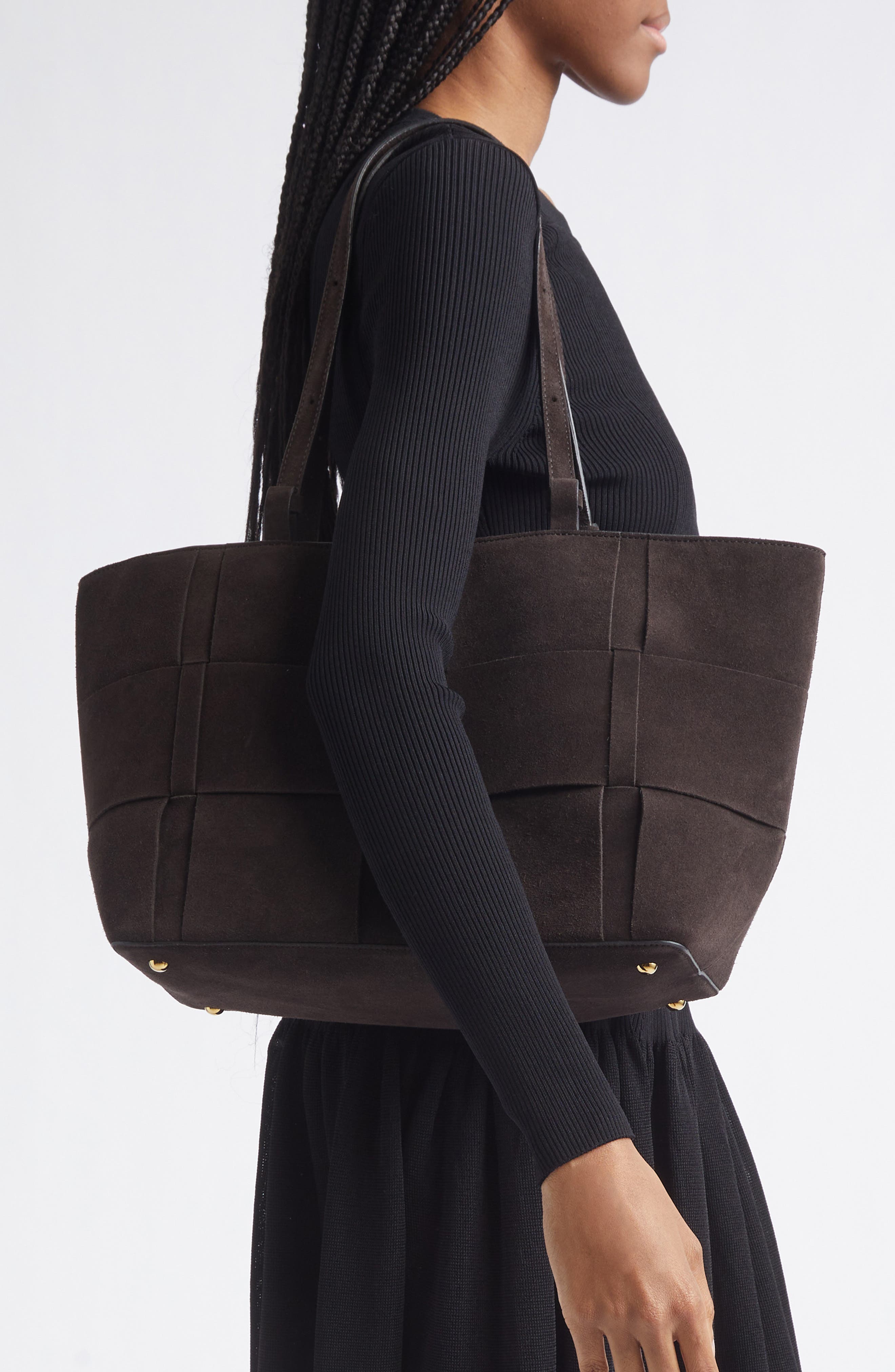 DeMellier The Florence Woven Leather Tote, Alternate, color, Dark Chocolate