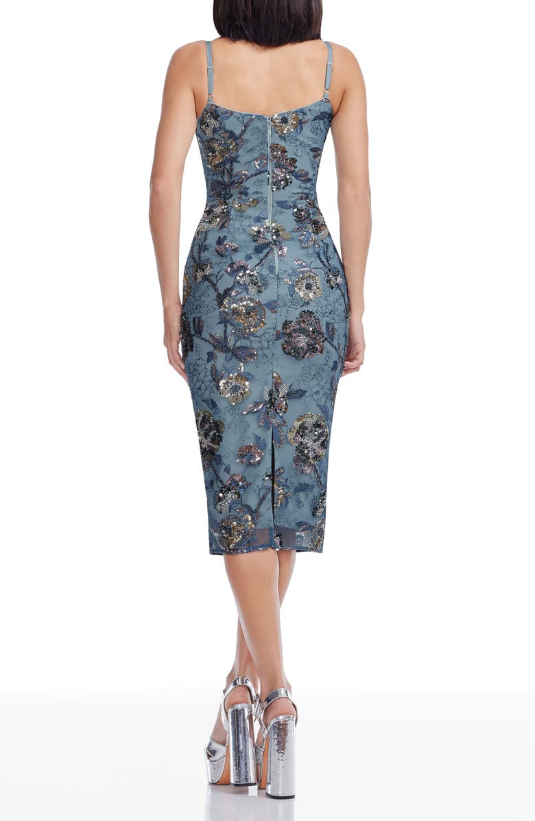 Dress the Population Blakely Floral Embroidery Midi Dress, Alternate, color, Graphite Blue Multi