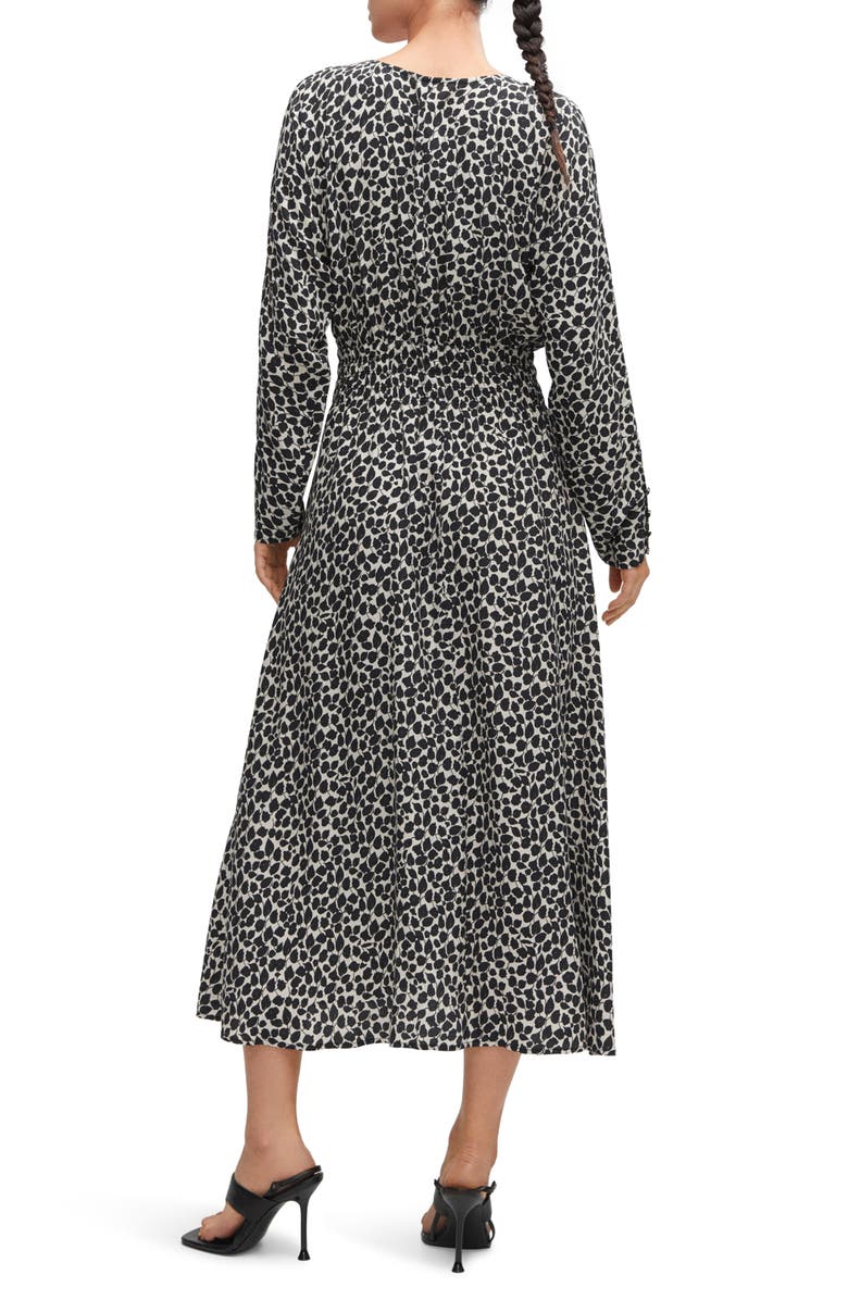 MANGO Smocked Long Sleeve Midi Dress, Alternate, color, Black