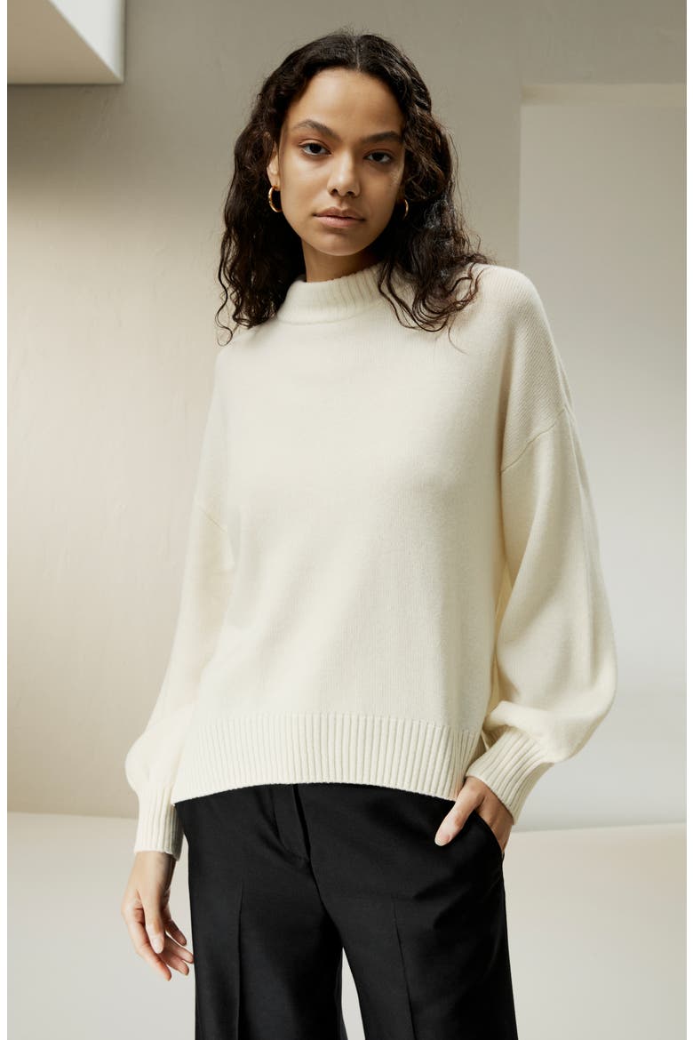 Drop shoulder Wool Sweater, Alternate, color, White