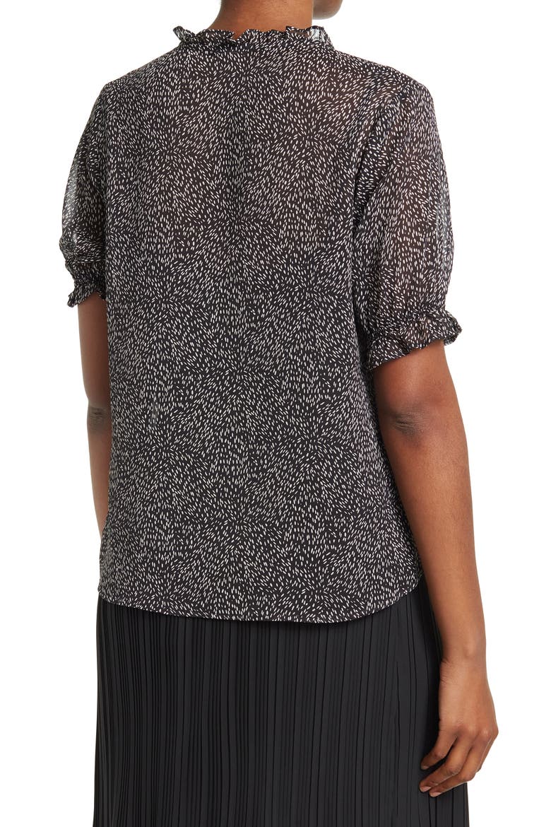Sheer Ruffle Front Sleeve Blouse, Alternate, color, BLACK IVORY MINI TEAR DROP