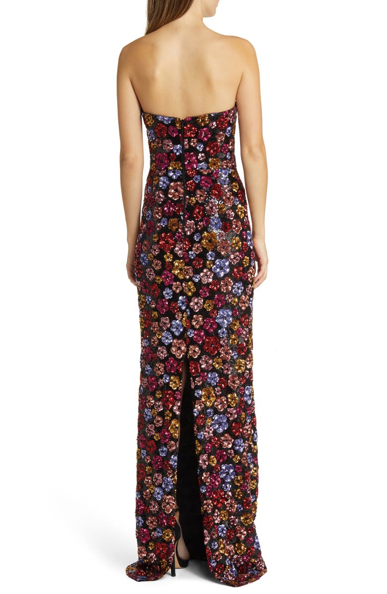 Marchesa Notte Sequin Bouquets Strapless Column Gown, Alternate, color,