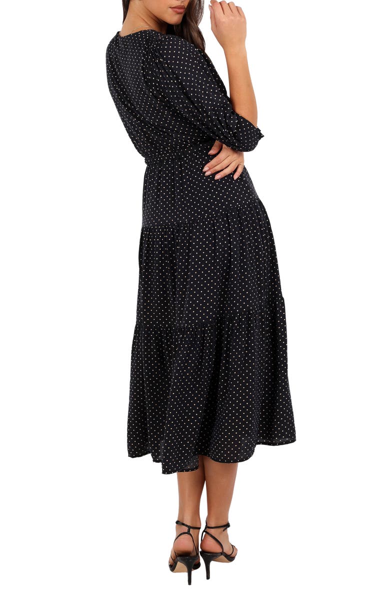 Petal & Pup Moscow Polka Dot Belted Midi Dress, Alternate, color, Black Polka Dot