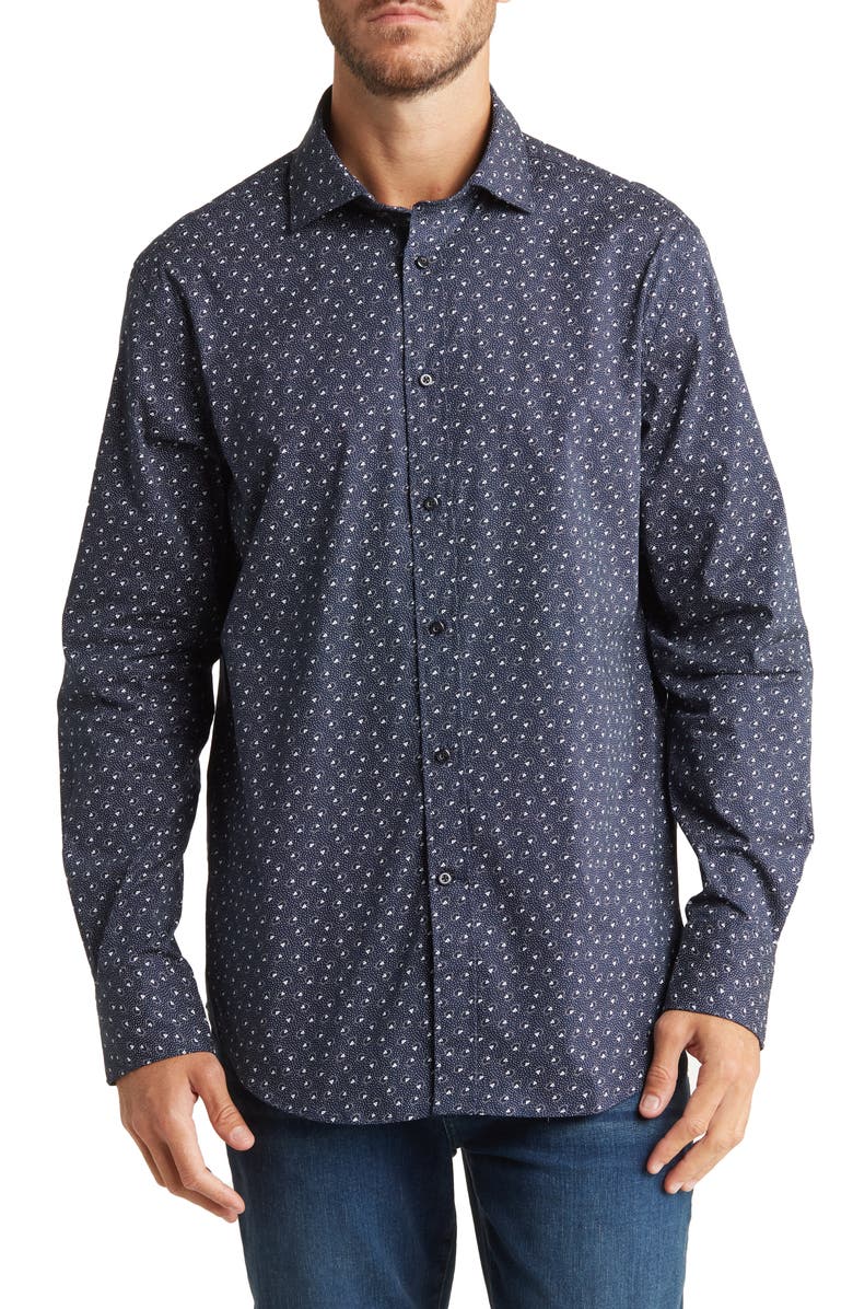 Thomas Dean Printed Stretch Dress Shirt, Main, color,