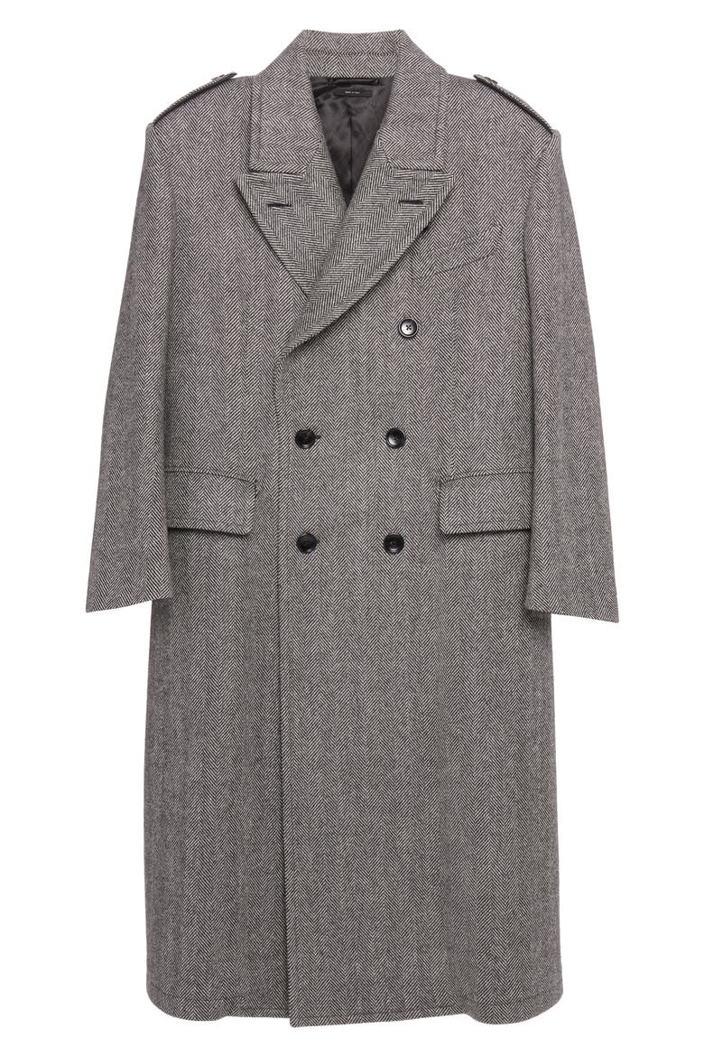 Officer Herringbone Wool Martingale Coat, Alternate, color, BLACK/ WHITE