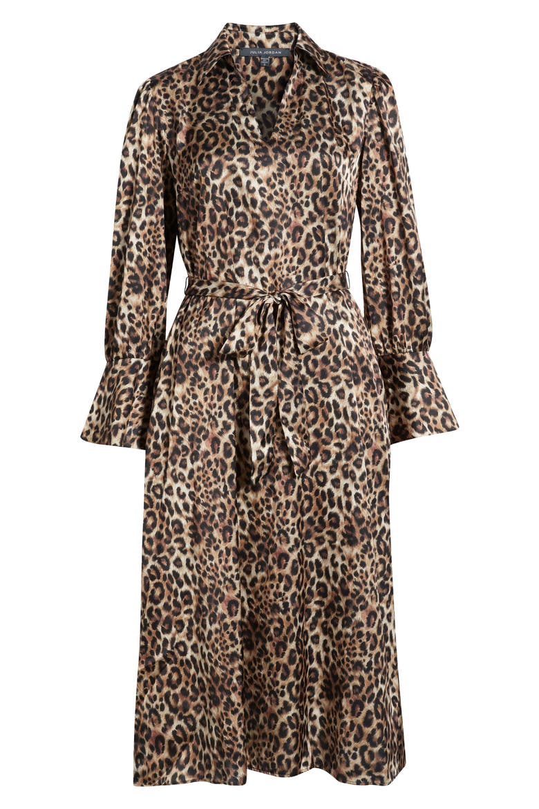 Leopard Print Long Sleeve Midi Shirtdress, Alternate, color, BROWN BLACK
