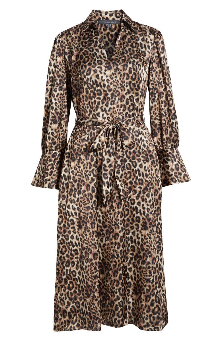 Julia Jordan Leopard Print Long Sleeve Midi Shirtdress, Alternate, color, Brown Black