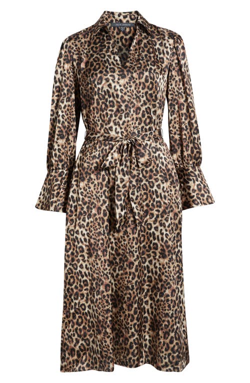 Julia Jordan Leopard Print Long Sleeve Midi Shirtdress In Brown