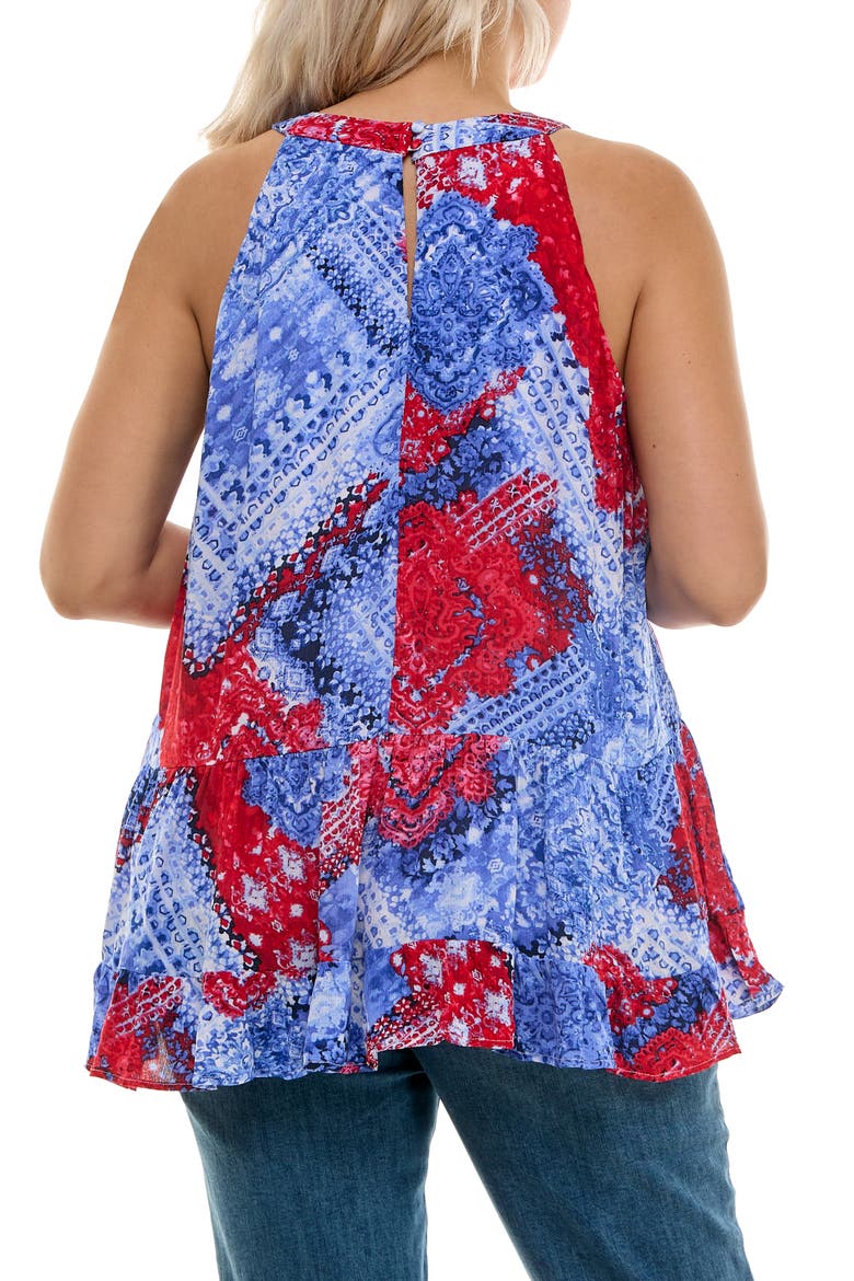 Sleeveless Tiered Top, Alternate, color, BLUE/ RED MULTI