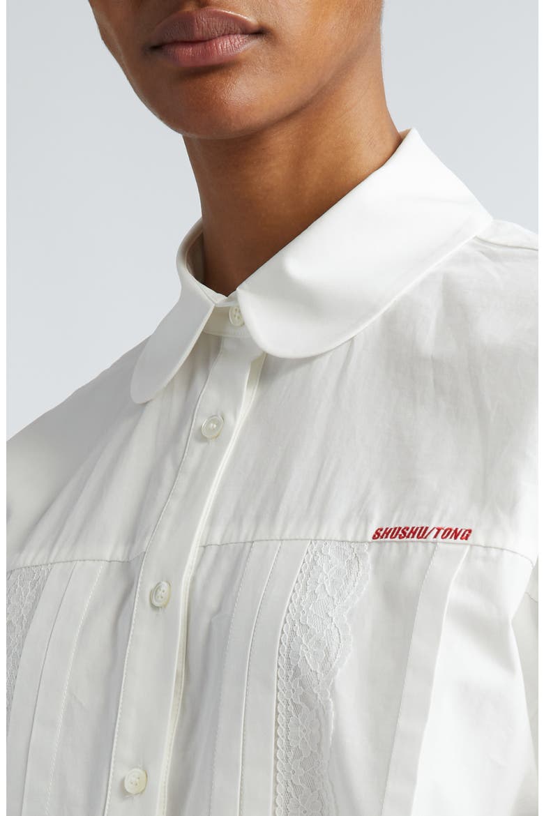 Lace Trim Cotton Poplin Shirt, Alternate, color, WHITE