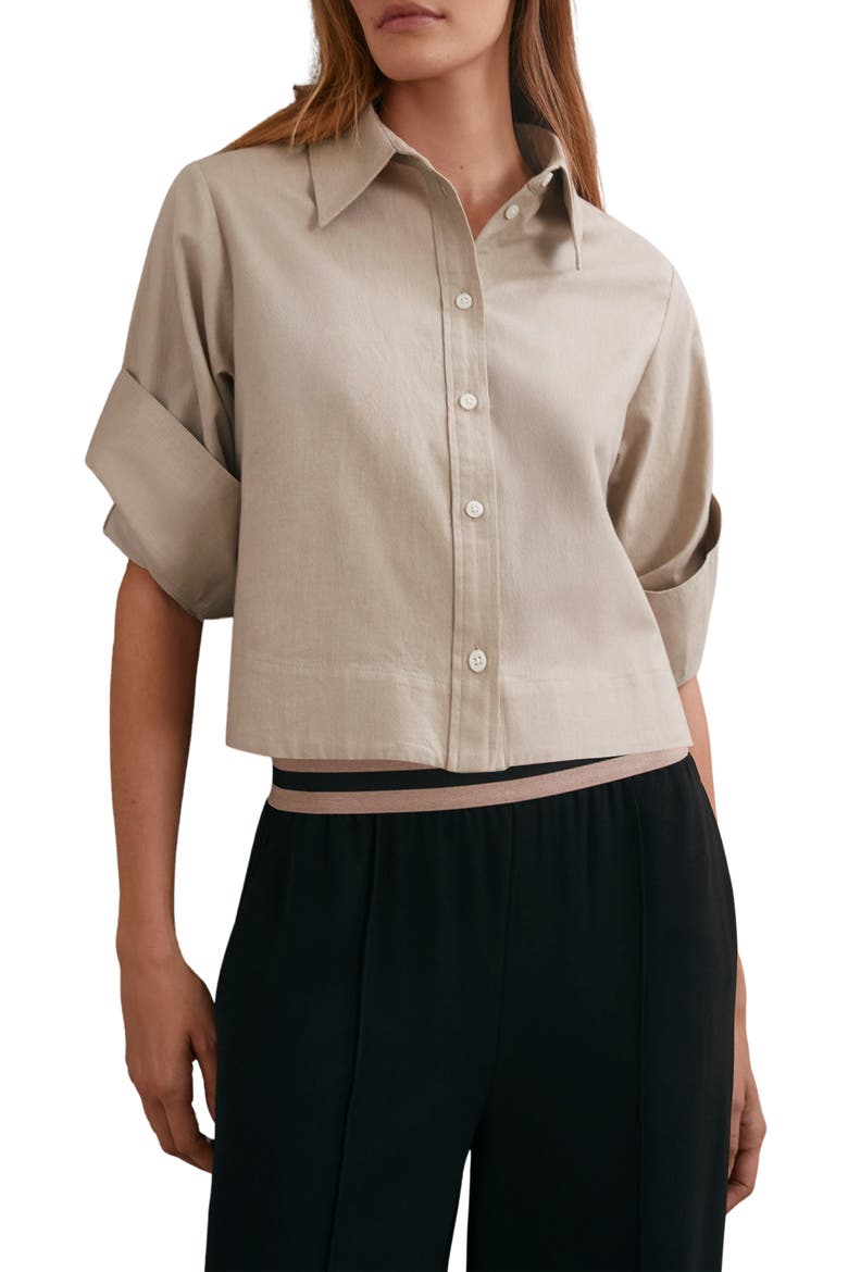 Caylan Crop Button-Up Shirt, Main, color, NEUTRAL