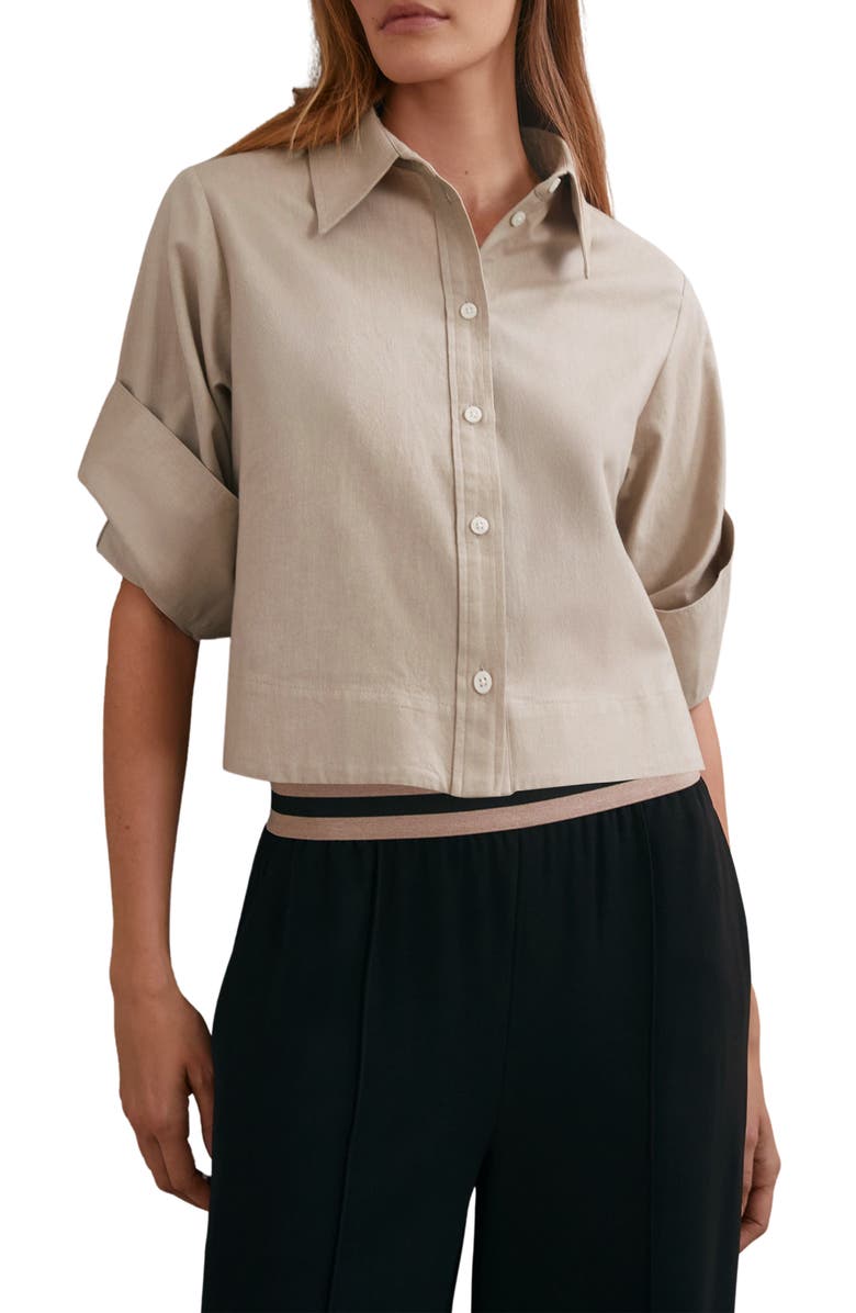 Reiss Caylan Crop Button-Up Shirt, Main, color, Neutral