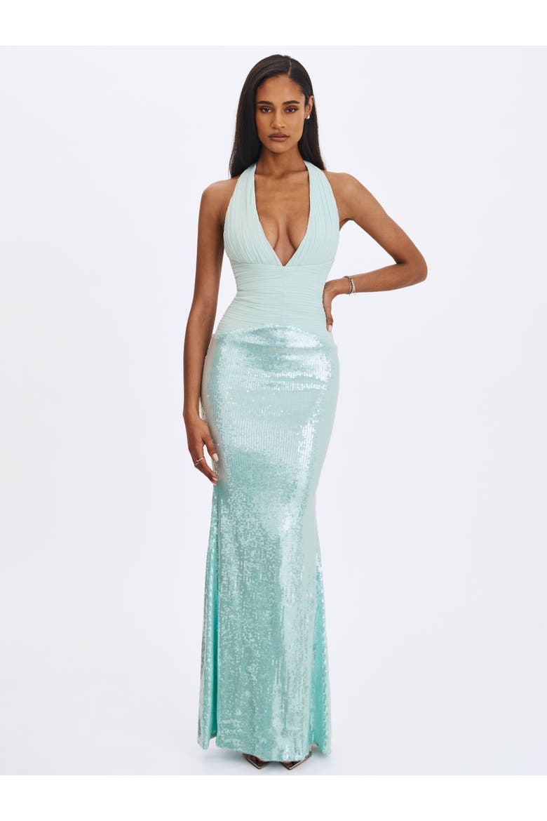 Wendale Sequin Plunging Mermaid Maxi Dress, Alternate, color, Mint