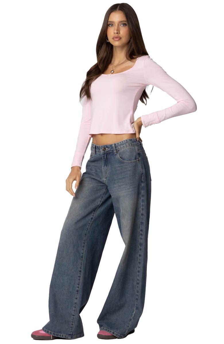 EDIKTED Lolo Bow Long Sleeve Top, Alternate, color, Pink