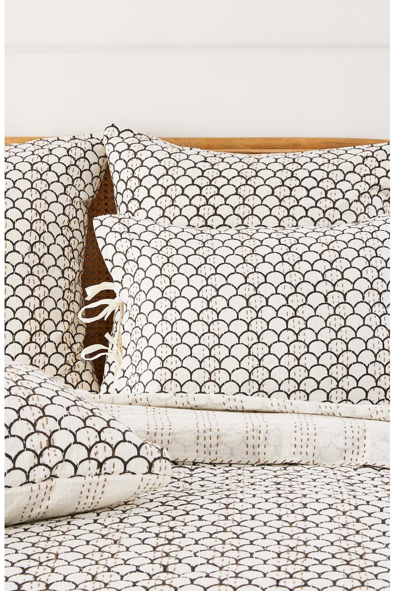 Scallop Kantha Set of 2 Cotton Shams, Alternate, color, INDIGO