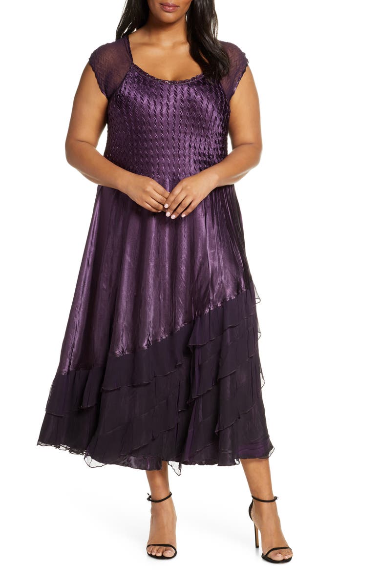 Komarov Ombré Tiered Hem Cocktail Dress with Chiffon Jacket, Alternate, color,