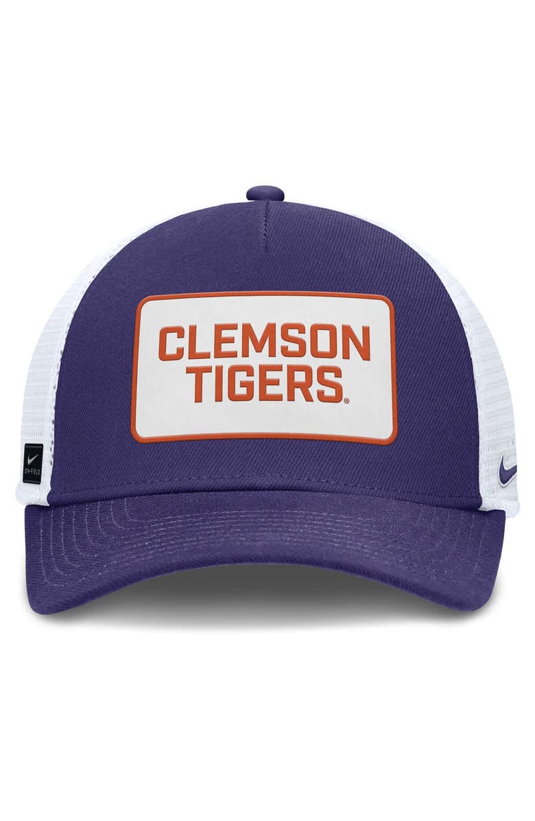 Nike Men's Nike Purple/White Clemson Tigers 2025 On-Field Rise Patch Trucker Adjustable Hat, Alternate, color, Purple