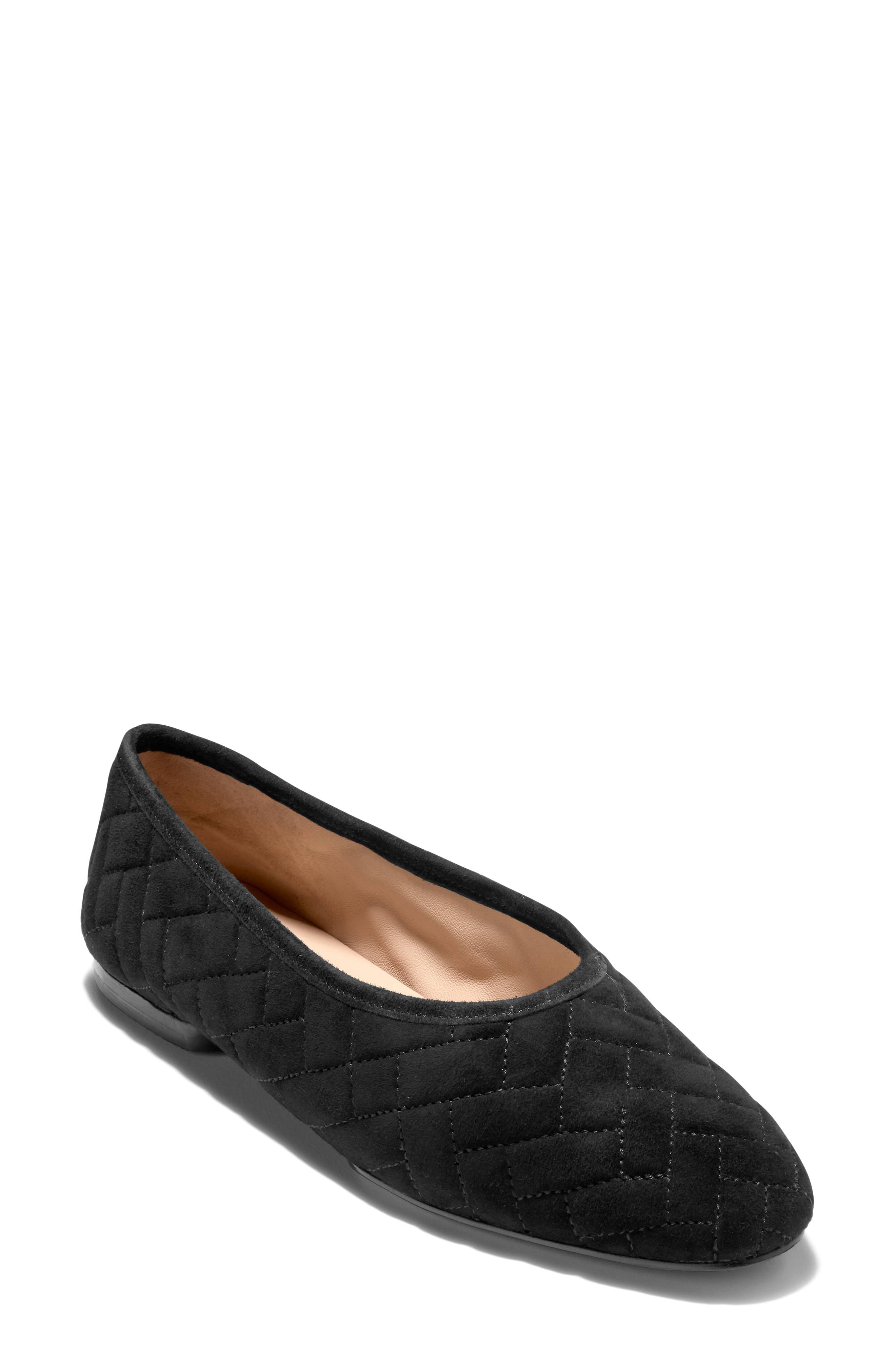 Jasleen Quilted Ballet Flat, Main, color, BLACK QUILTED SUEDE